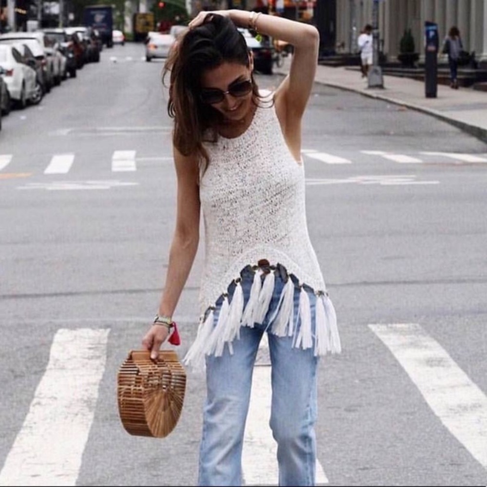 A.L.C. Carmelita White Knit Tassel Tank Top